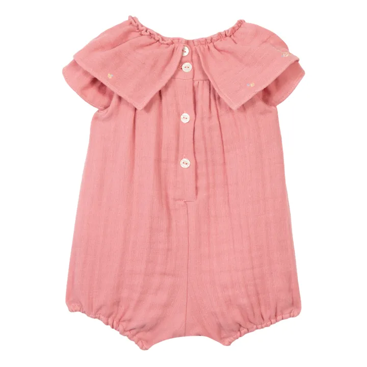 Barboteuse Gaze de Coton Col Brodée | Rose- Image produit n°4