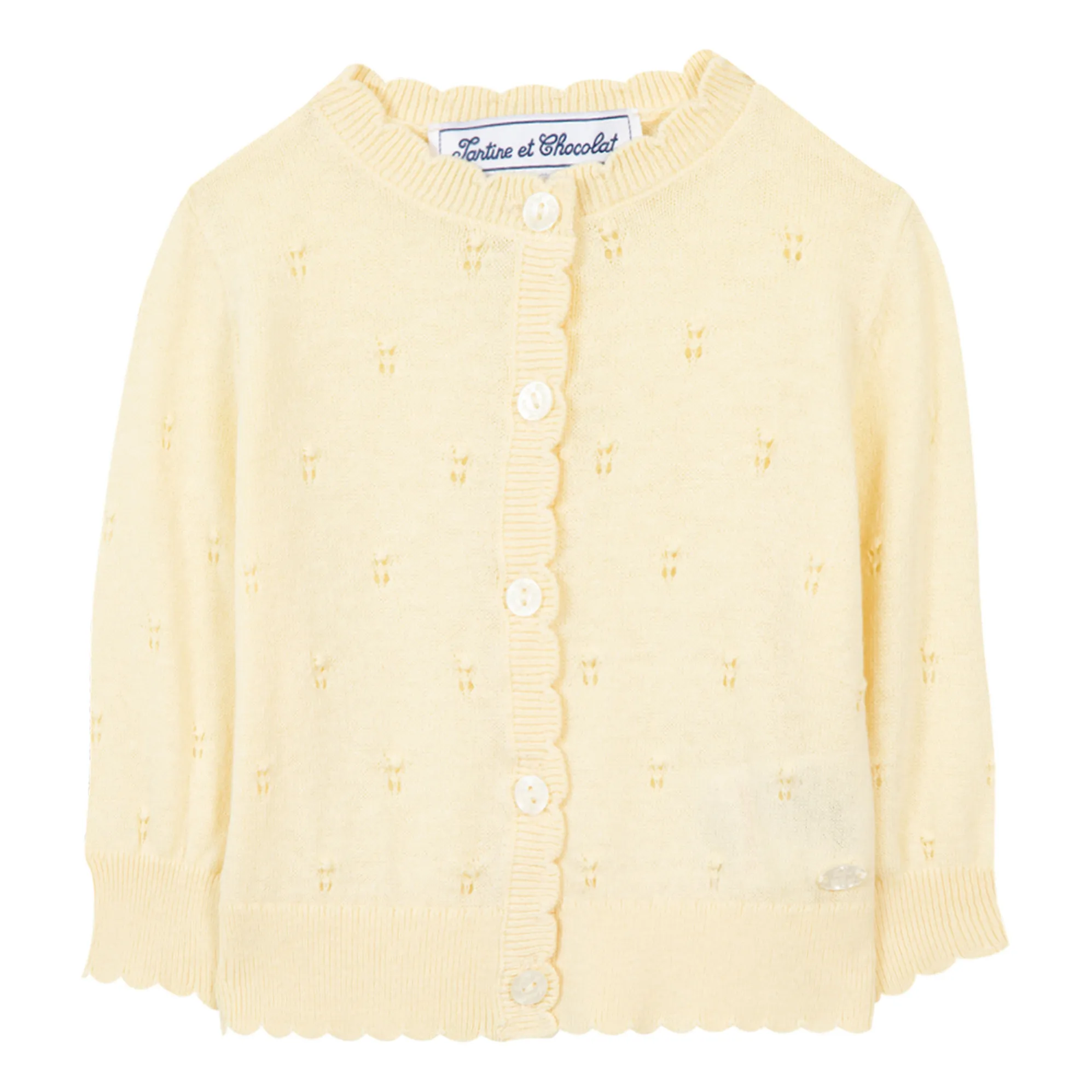 Tartine Et Chocolat Pale Yellow Openwork Cardigan