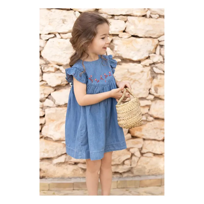 Embroidered Chambray Dress | Blue