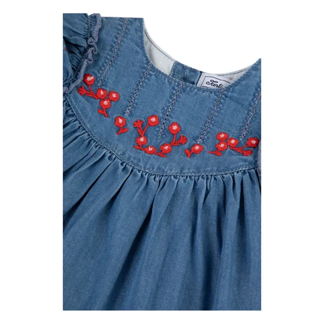 Embroidered Chambray Dress | Blue