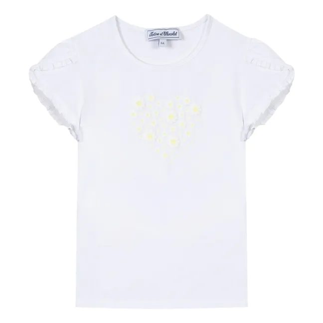 T-shirt con volant con fiori Cœur | Ecru