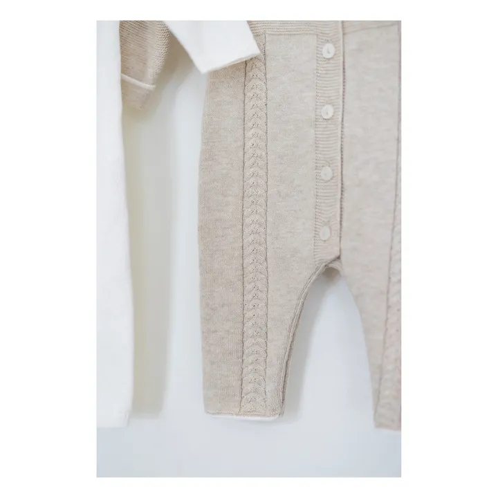 Knitted Jumpsuit with Embroidered Collar | Heather beige- Product image n°3