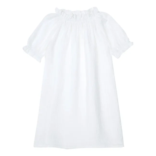 Nachthemd doppelter Bio-Baumwollgaze Exquise | Weiß