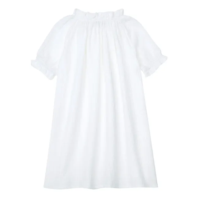 Squisita camicia da notte in cotone biologico a doppia garza | Bianco