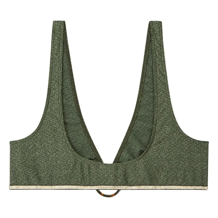Claudette Top costume da bagno metallizzato | Verde militare- Immagine del prodotto n°3