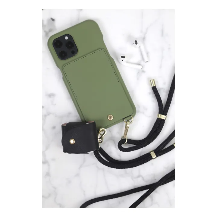 Coque Iphone Lou en cuir | Vert kaki- Image produit n°1