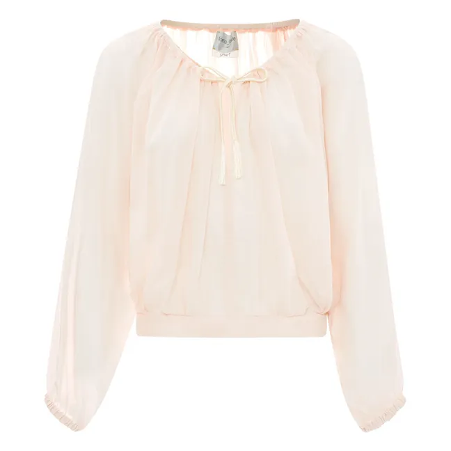 Blusa bohemia anudada de velo de seda y algodón | Rosa empolvado