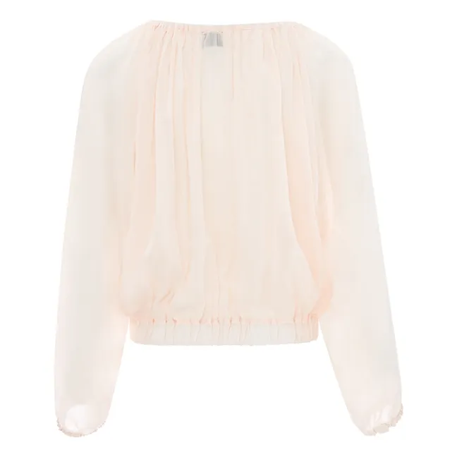 Blusa bohemia anudada de velo de seda y algodón | Rosa empolvado
