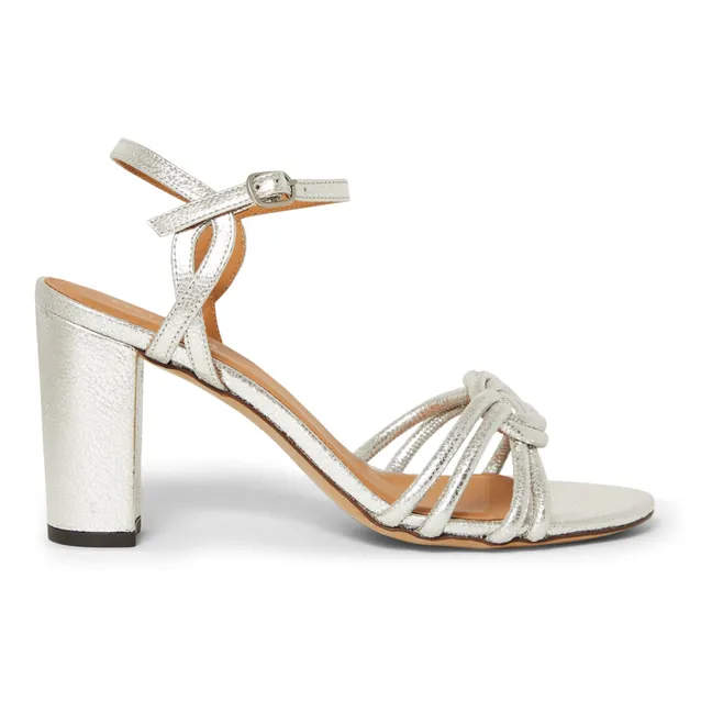 Sandalias de piel con tacón N°111 | Plateado