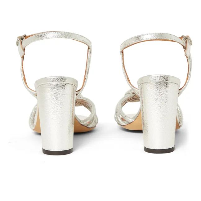 Sandalias de piel con tacón N°111 | Plateado