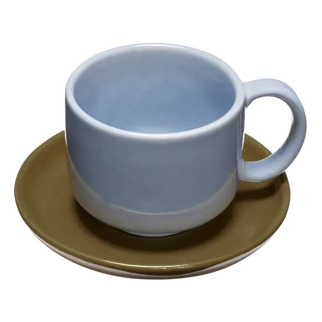 Taza y plato de café Amare | Azul Claro