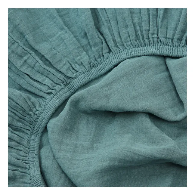 Sábana bajera de velo de algodón Dili  | Bleu stone
