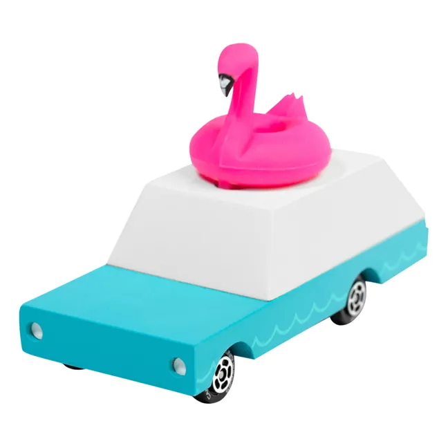 Voiture Flamant rose en bois