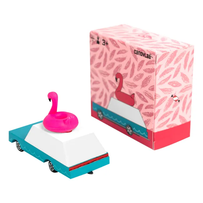 Voiture Flamant rose en bois