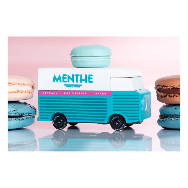 Voiture Macaron menthe en bois