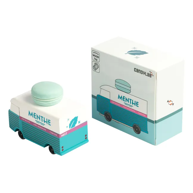 Voiture Macaron menthe en bois