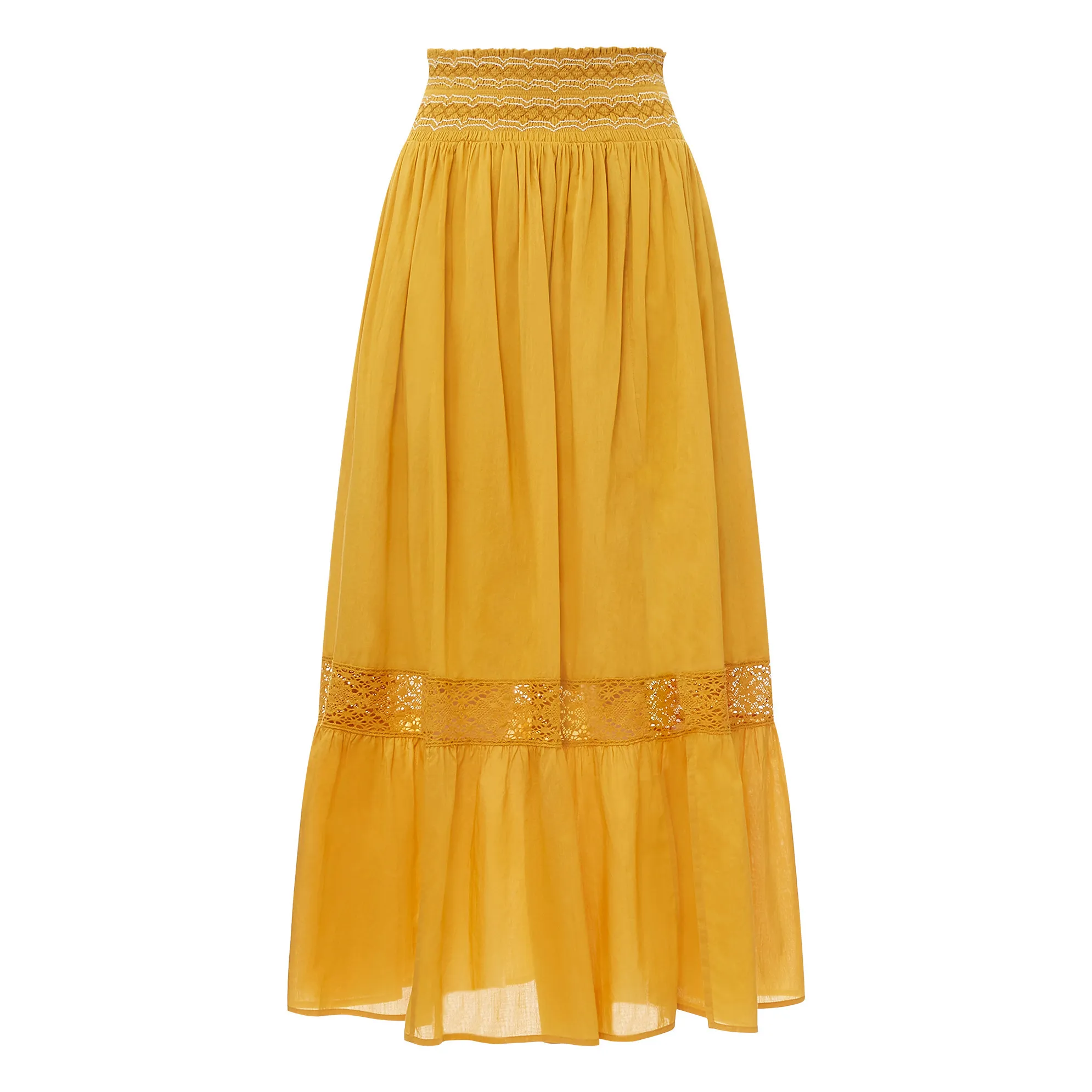 Alma Deia Honey Embroidered Long Skirt
