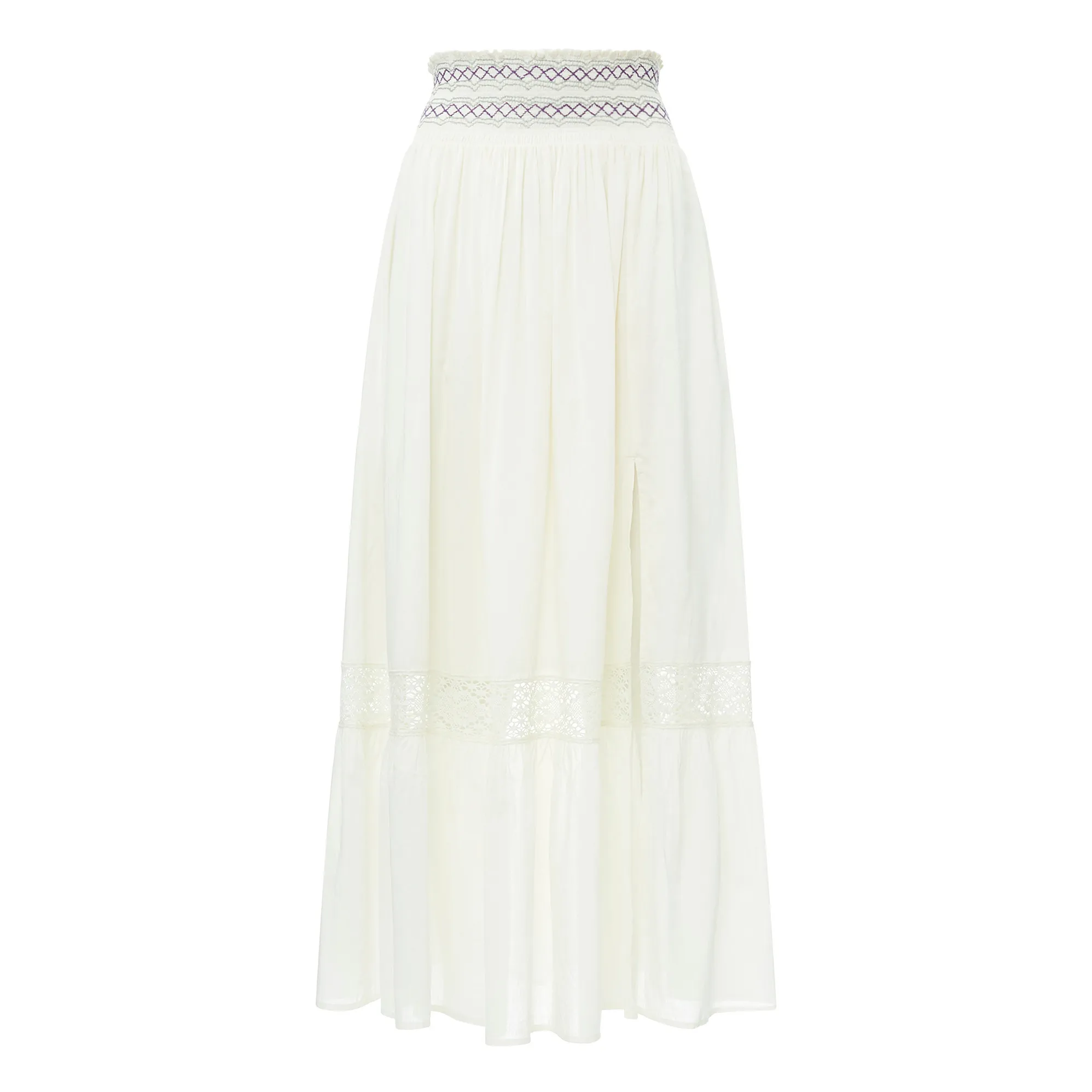 Alma Deia Off White Embroidered Long Skirt
