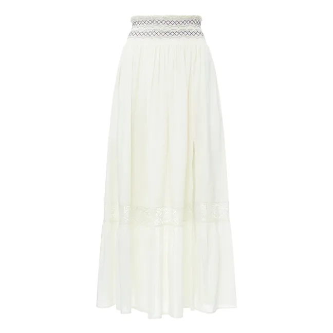 Falda larga bordada | Blanco Roto