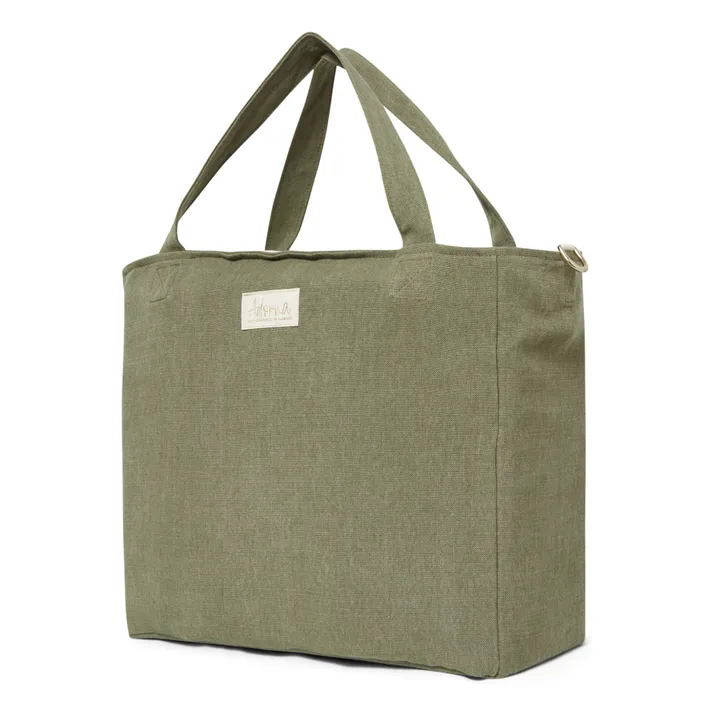 Bolso de lino con cremallera | Verde Kaki- Imagen del producto n°3