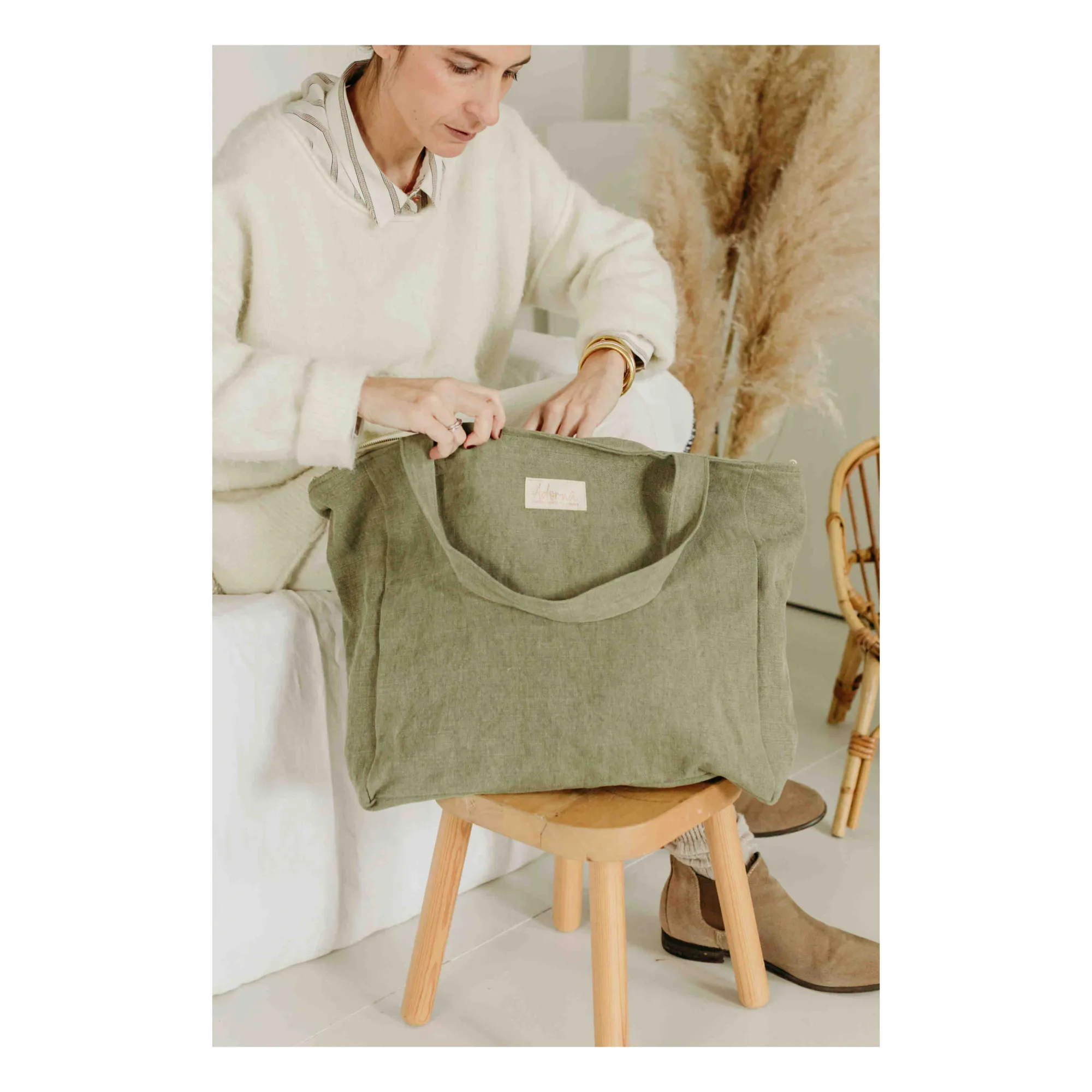 Sac à Langer en Lin Isia | Vert kaki- Image produit n°5
