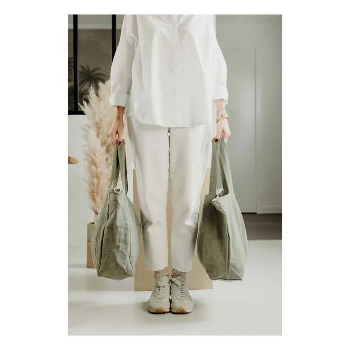 Sac zippé en lin | Vert kaki- Image produit n°6