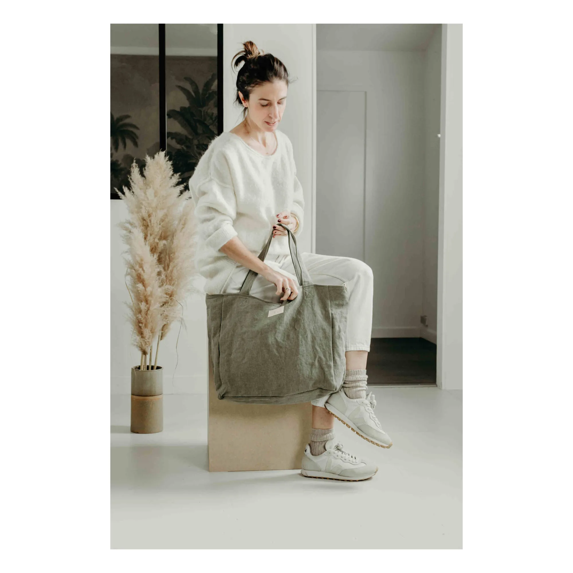 Sac à Langer en Lin Isia | Vert kaki- Image produit n°1