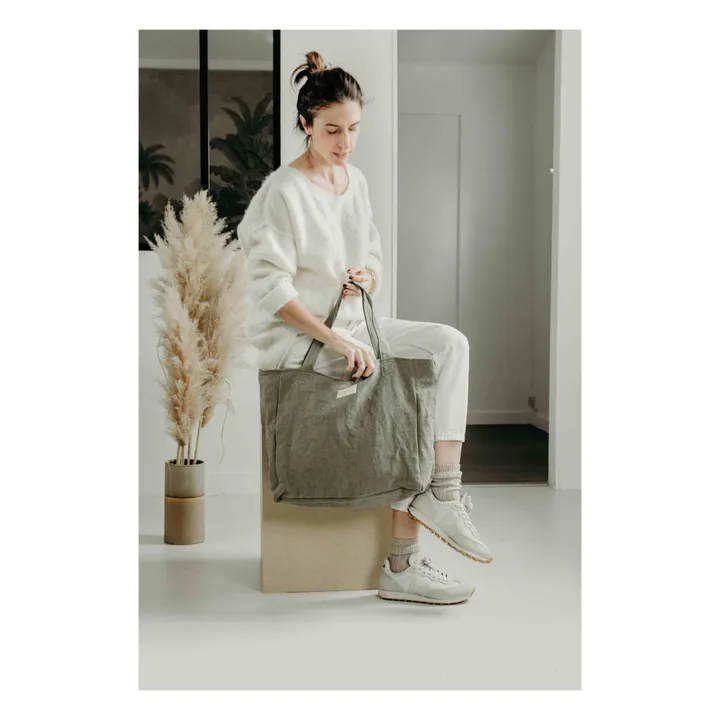 Bolso de lino con cremallera | Verde Kaki- Imagen del producto n°1