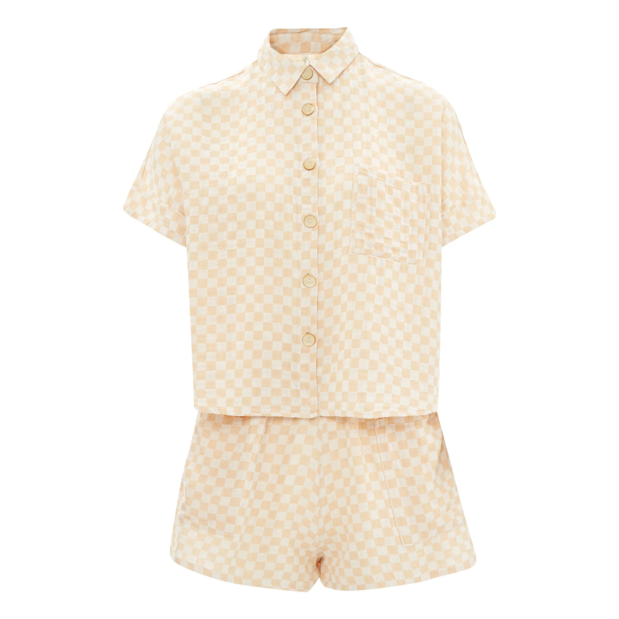 Rylee + Cru Camel Kelli Checked Shirt + Shorts