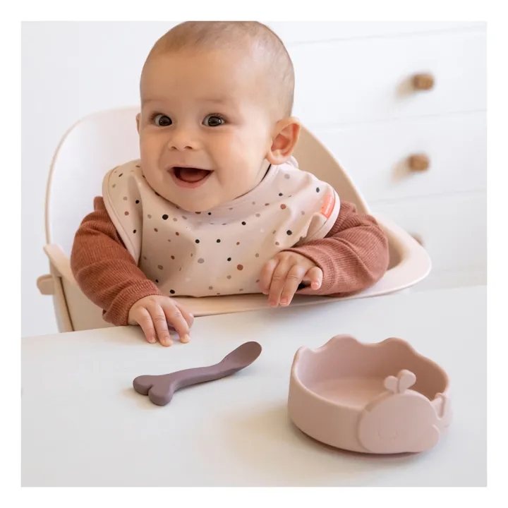 Cuenco con ventosa y cuchara de silicona Wally | Rosa- Imagen del producto n°1