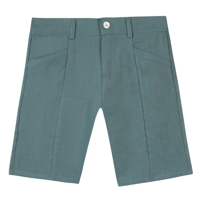 Shorts Leinen | Grün-grau