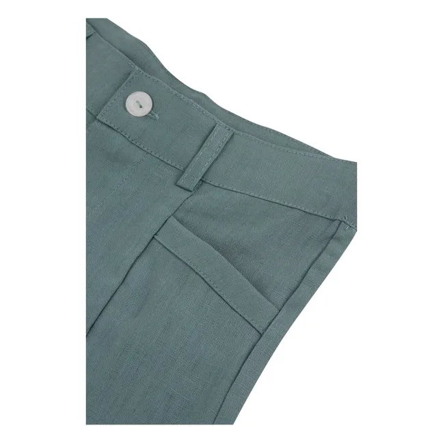 Pantalón corto de lino | Verde Gris