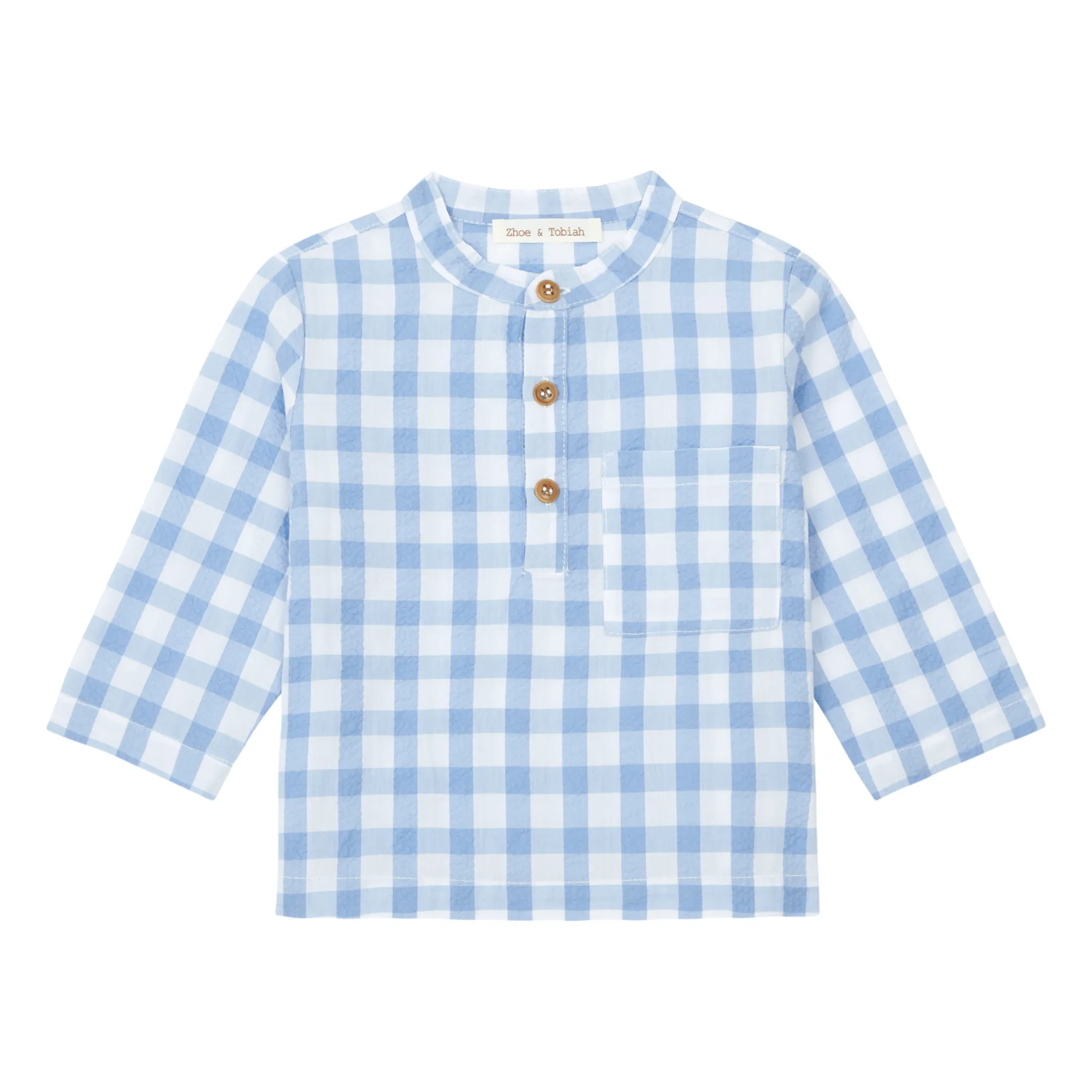 Zhoe & Tobiah Blue Checked Seersucker Kurta