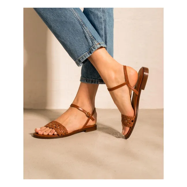 N°126 Flat Leather Sandals | Cognac