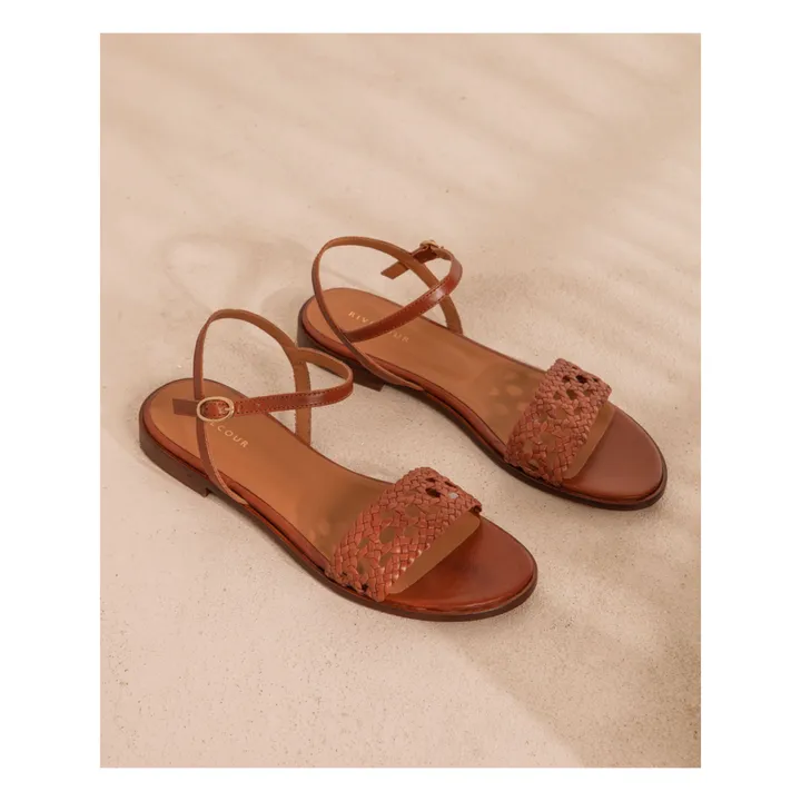 N°126 Flat Leather Sandals | Cognac- Product image n°6