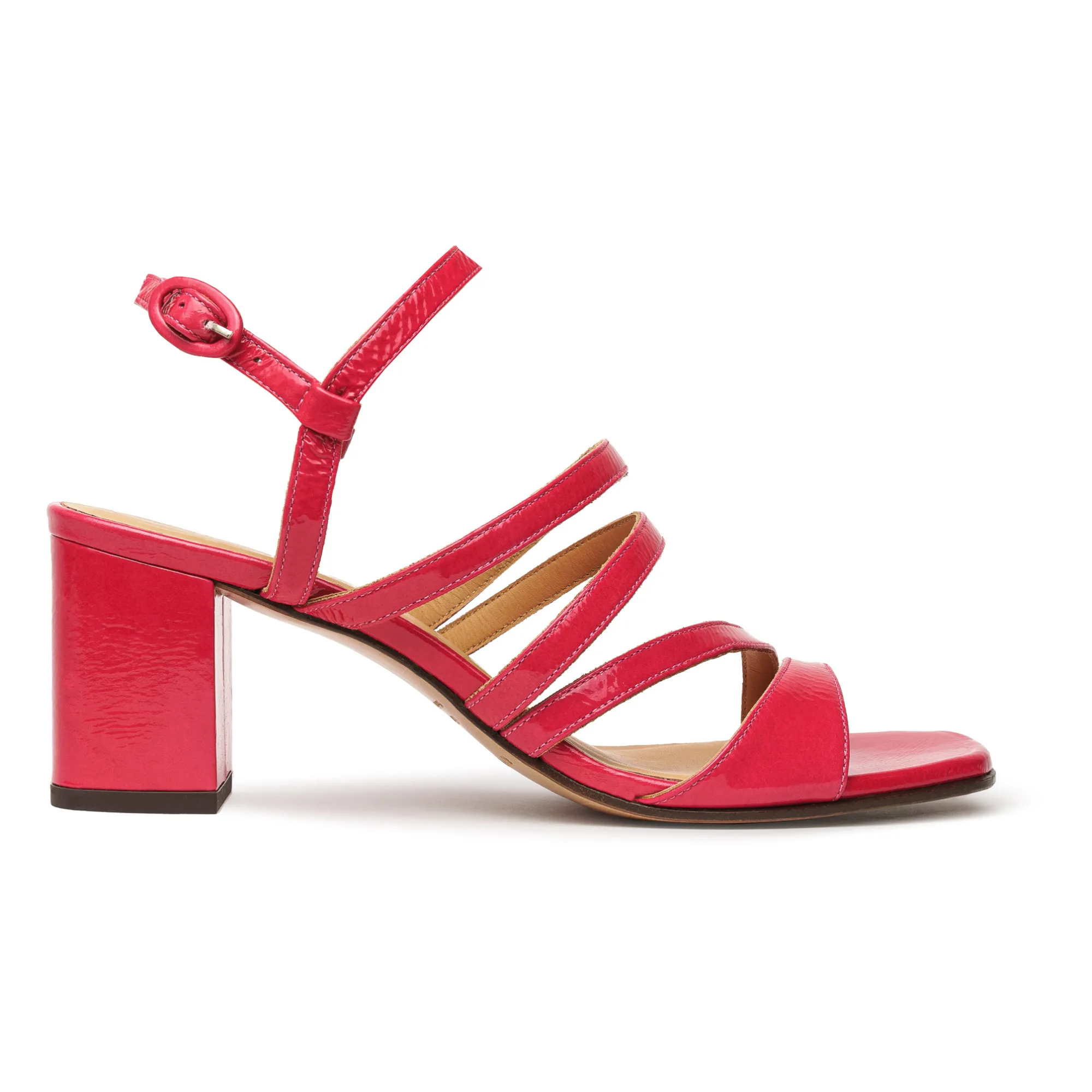 Rivecour Raspberry Red Leather Heels Sandals N°653