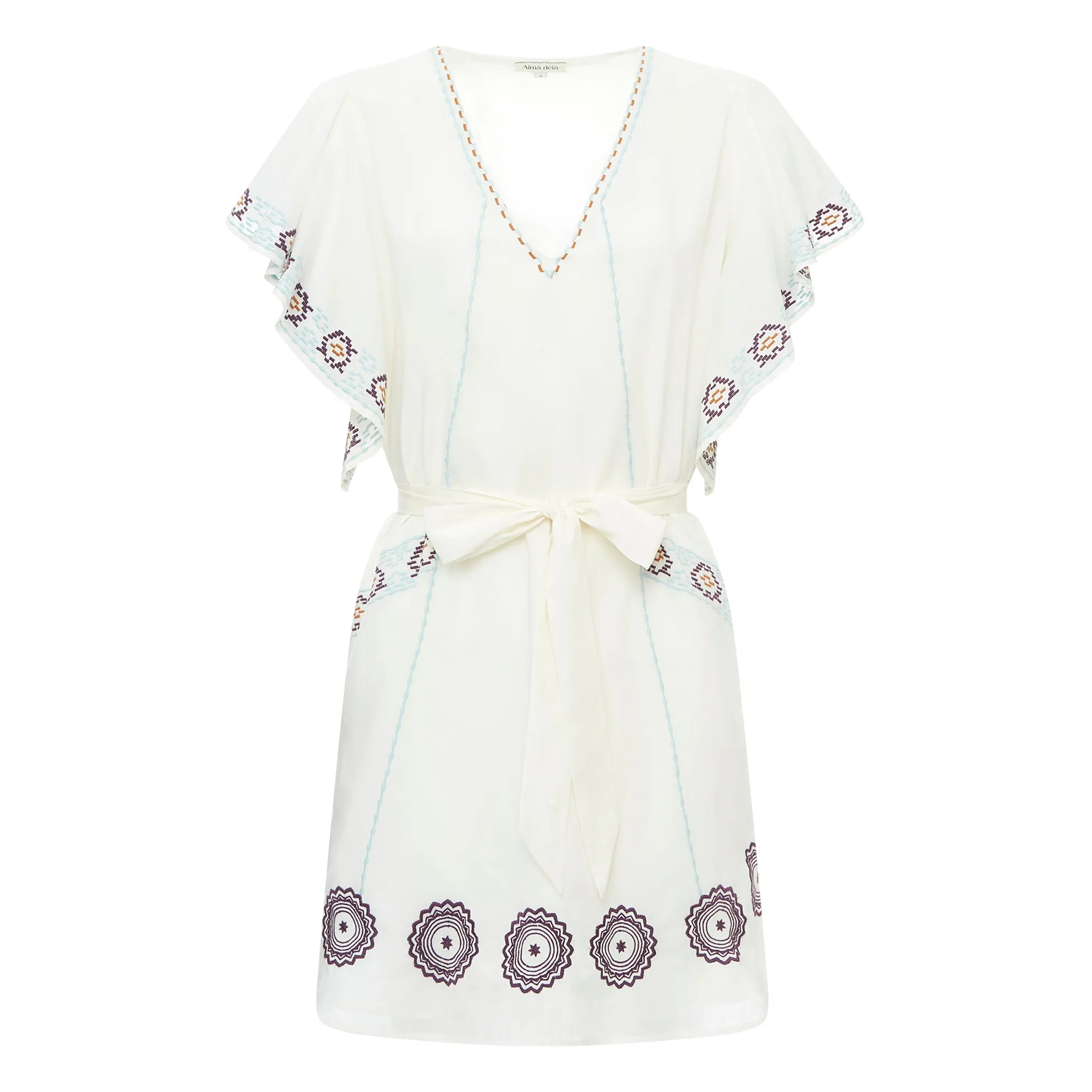 Alma Deia Off White Embroidered Kimono Dress