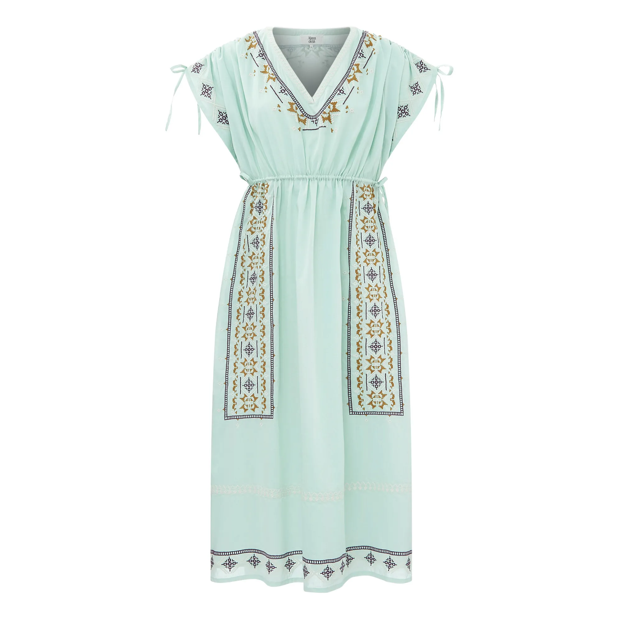 Alma Deia Blue Embroidered Kaftan Dress