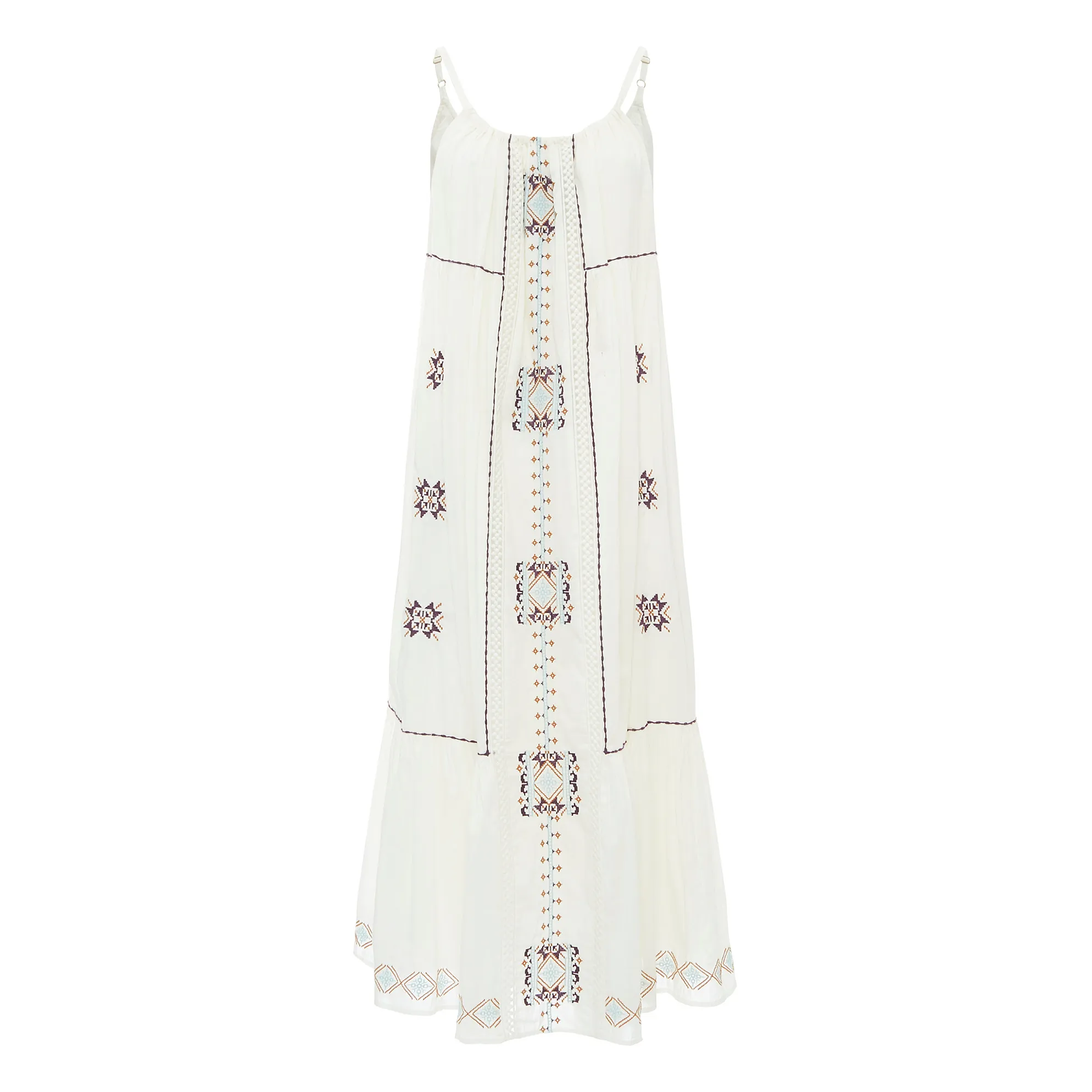 Alma Deia Off White Embroidered Long Dress