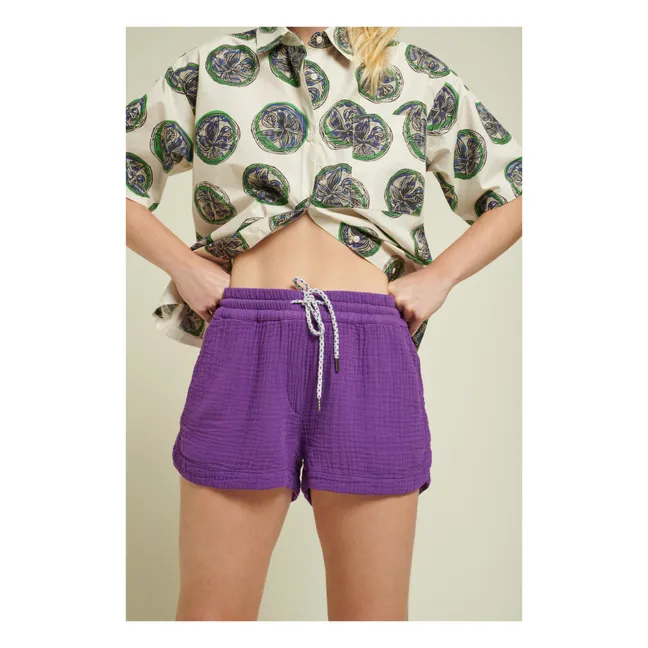 Jordi Double Cotton Gauze Shorts | Purple