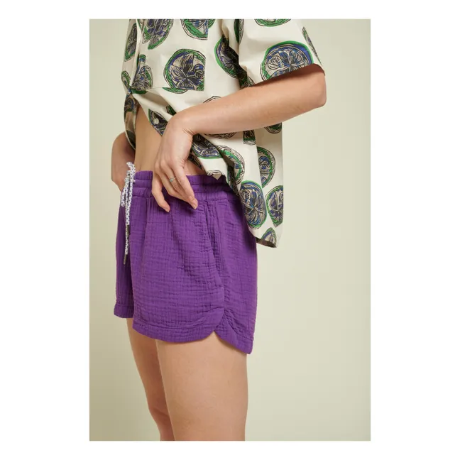 Jordi Double Cotton Gauze Shorts | Purple