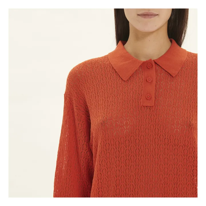 Openwork Polo Shirt | Vermillion- Product image n°6