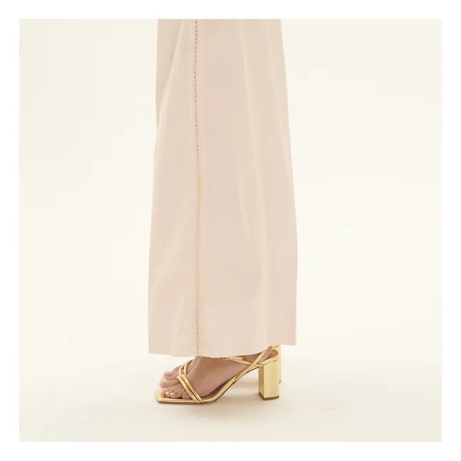 Pantaloni palazzo ricamati in popeline di cotone | Rose poudré