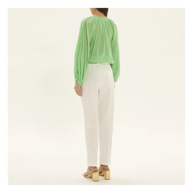 Pantalon Cigarette Coton et Lin | Blanc