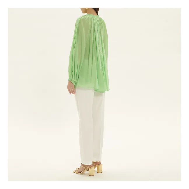 Blouse Bohémienne Voile de Soie et Coton | Vert