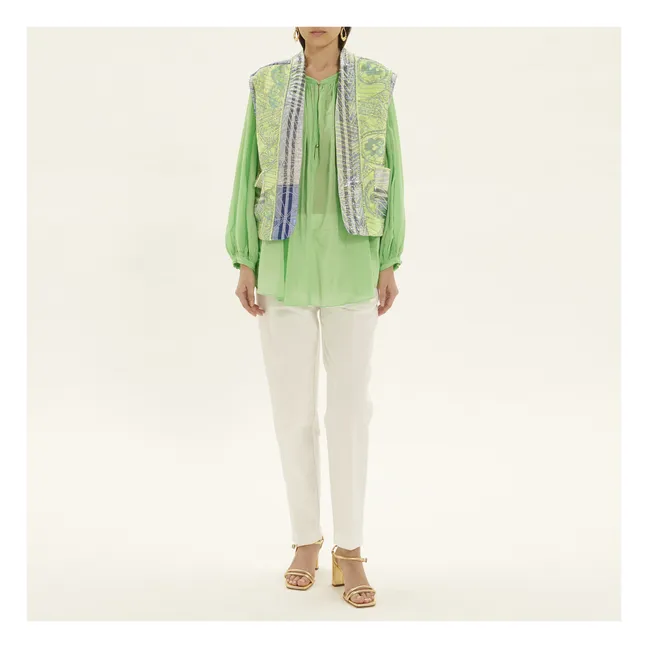 Blouse Bohémienne Voile de Soie et Coton | Vert