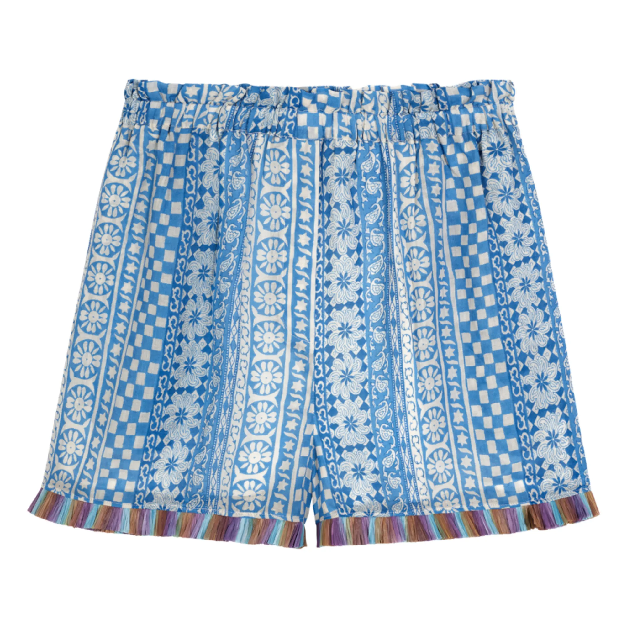 Tressé Blue Samia Ramie Pacific Patchwork Shorts