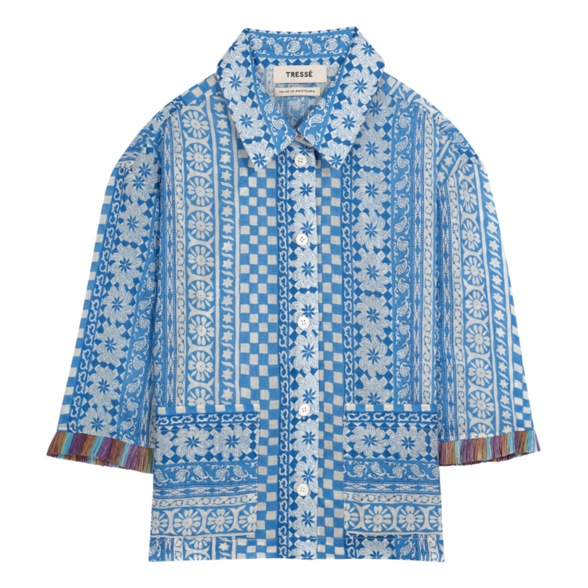 Tressé Blue Ceyana Ramie Pacific Patchwork Shirt