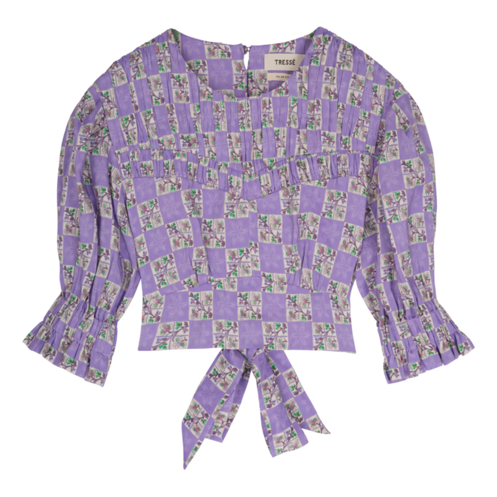 Tressé Mauve Cali Linen Floral Checked Top