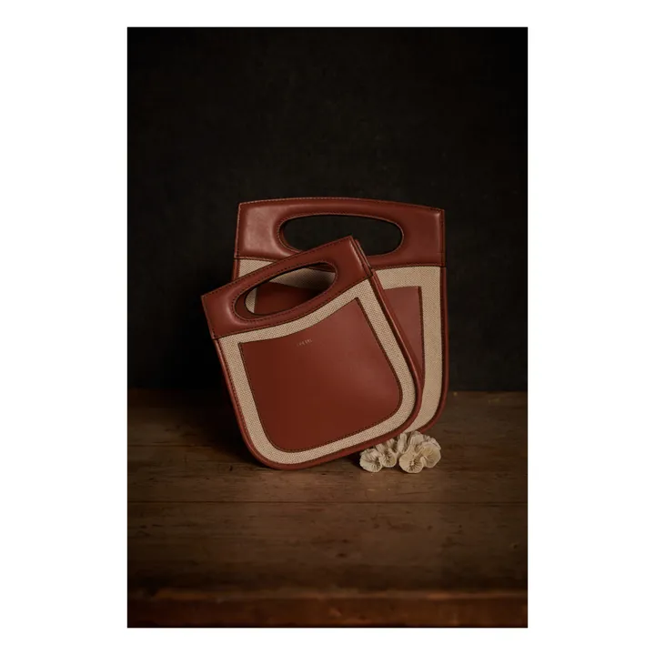 Tasche Cheri Mini aus Leder und Baumwolle | Cognac-Farbe- Produktbild Nr. 5
